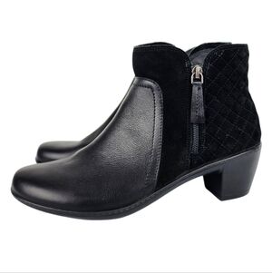 hotter Black Leather Quilted Suede Back Ankle Boots with Side Zip Size 10